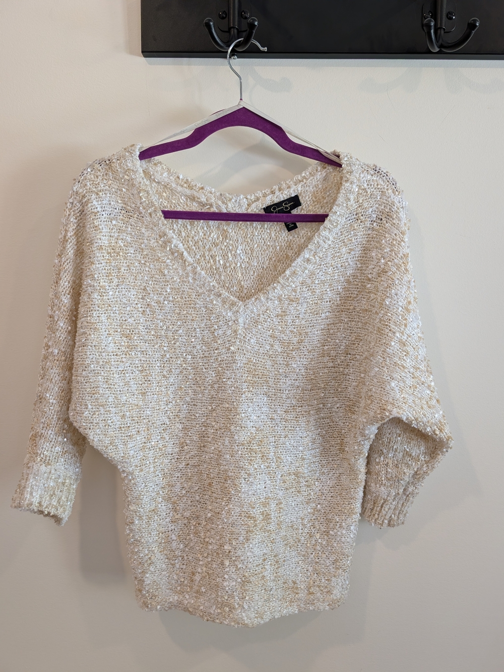 Jessica Simpson Cream V-Neck Textured Sweater